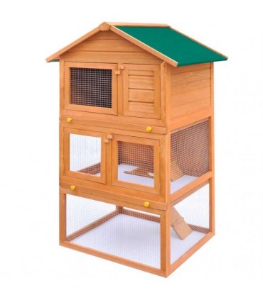 vidaXL Outdoor Rabbit Hutch Small Animal House Pet Cage 3 Layers Wood