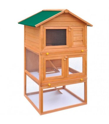 vidaXL Outdoor Rabbit Hutch Small Animal House Pet Cage 3 Layers Wood