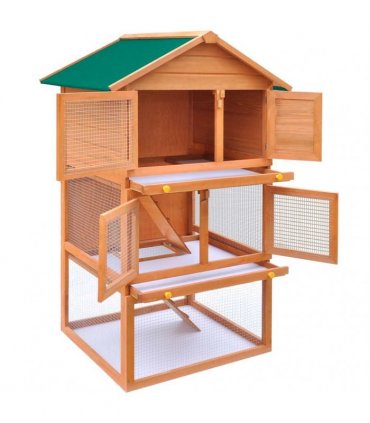 vidaXL Outdoor Rabbit Hutch Small Animal House Pet Cage 3 Layers Wood