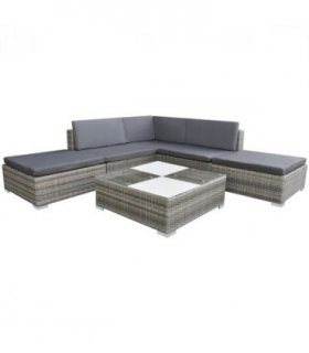vidaXL Patio Furniture | Grey | Powder-coated steel, PE rattan, glass, polyester