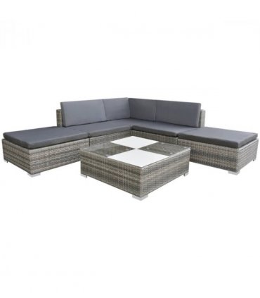 vidaXL Patio Furniture | Grey | Powder-coated steel, PE rattan, glass, polyester
