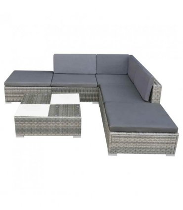 vidaXL Patio Furniture | Grey | Powder-coated steel, PE rattan, glass, polyester