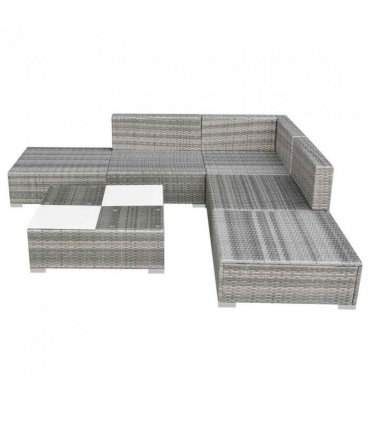 vidaXL Patio Furniture | Grey | Powder-coated steel, PE rattan, glass, polyester
