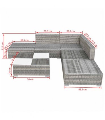 vidaXL Patio Furniture | Grey | Powder-coated steel, PE rattan, glass, polyester