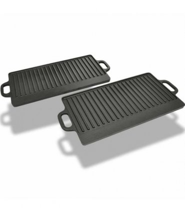 vidaXL Grill Platter 2 pcs Cast Iron Reversible 38x23 cm