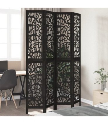 vidaXL Room Divider 4 Panels Black Solid Wood Paulownia