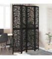 vidaXL Room Divider 4 Panels Black Solid Wood Paulownia