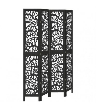 vidaXL Room Divider 4 Panels Black Solid Wood Paulownia