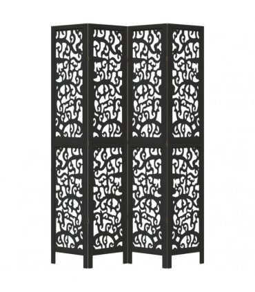 vidaXL Room Divider 4 Panels Black Solid Wood Paulownia