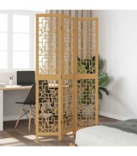 vidaXL Room Divider 3 Panels Brown Solid Wood Paulownia