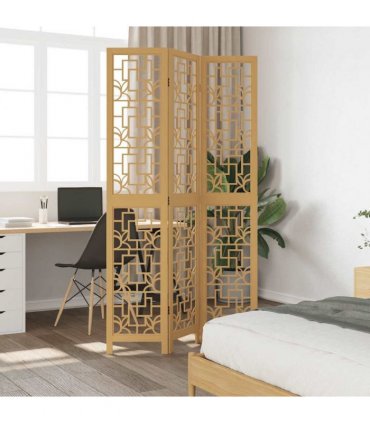 vidaXL Room Divider 3 Panels Brown Solid Wood Paulownia