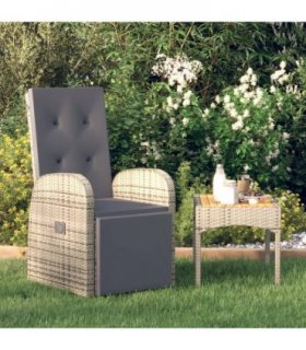 vidaXL Reclining Garden Chair with Cushions Grey Poly Rattan