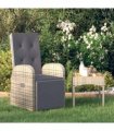 vidaXL Reclining Garden Chair with Cushions Grey Poly Rattan
