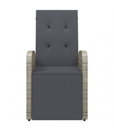 vidaXL Reclining Garden Chair with Cushions Grey Poly Rattan