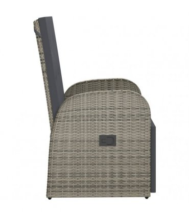 vidaXL Reclining Garden Chair with Cushions Grey Poly Rattan