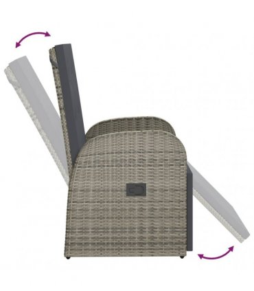 vidaXL Reclining Garden Chair with Cushions Grey Poly Rattan