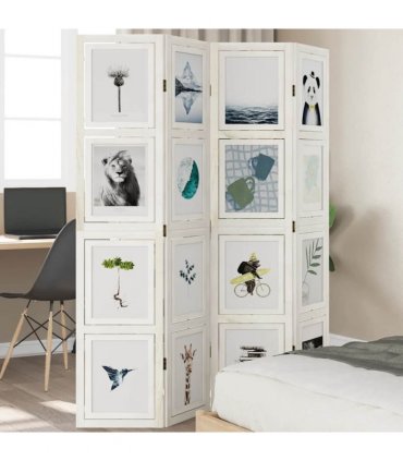 vidaXL Room Divider 4 Panels White Solid Wood Paulownia