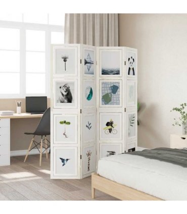 vidaXL Room Divider 4 Panels White Solid Wood Paulownia