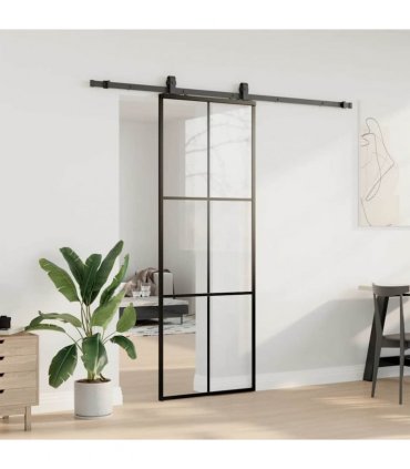 vidaXL Sliding Door with Hardware Set Black 76x205 cm ESG Glass