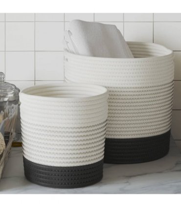 vidaXL Storage Baskets 2 pcs White and Black Cotton