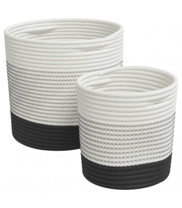 vidaXL Storage Baskets 2 pcs White and Black Cotton