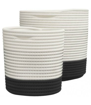 vidaXL Storage Baskets 2 pcs White and Black Cotton