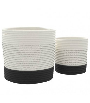 vidaXL Storage Baskets 2 pcs White and Black Cotton
