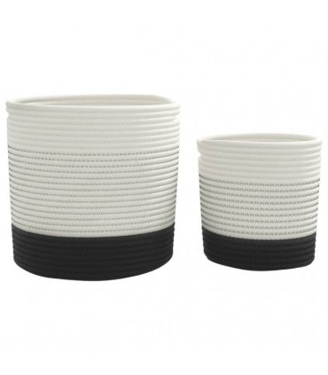 vidaXL Storage Baskets 2 pcs White and Black Cotton