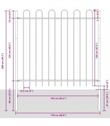 vidaXL Garden Fence 4 pcs Grey 6.8 x 0.6 m Powder-coated Steel