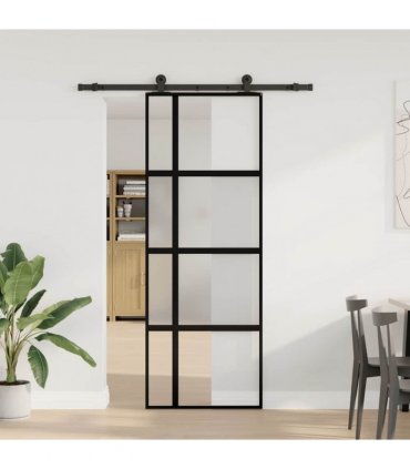 vidaXL Sliding Door with Hardware Set 76x205 cm Tempered Glass&Aluminium