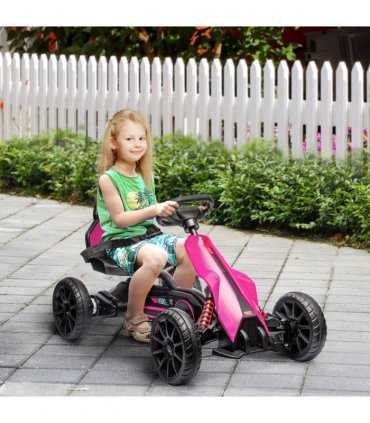 HOMCOM 12V Electric Go Kart with Forward Reversing 2 Speeds for 3-8 Yrs - Pink