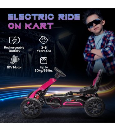 HOMCOM 12V Electric Go Kart with Forward Reversing 2 Speeds for 3-8 Yrs - Pink