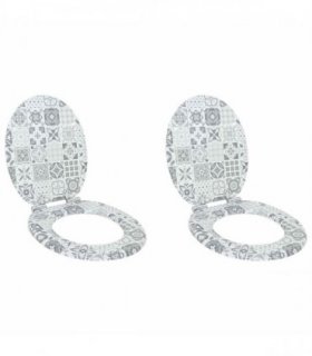 vidaXL Soft-Close Toilet Seat 2 pcs Blue and White Porcelain MDF board