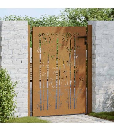 vidaXL Garden Gate 100x125 cm Corten Steel Bamboo Design