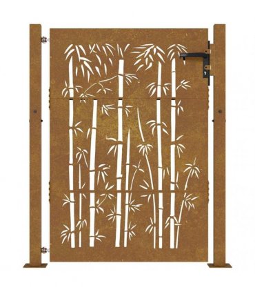 vidaXL Garden Gate 100x125 cm Corten Steel Bamboo Design