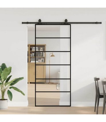 vidaXL Sliding Door with Hardware Set Black 90x205 cm ESG Glass