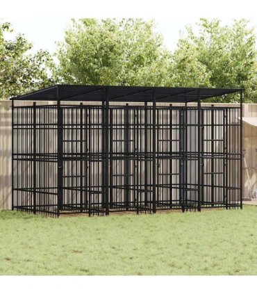 vidaXL Outdoor Dog Kennel with Roof Steel 7.37 m²