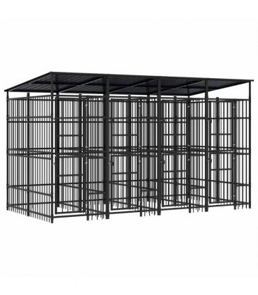 vidaXL Outdoor Dog Kennel with Roof Steel 7.37 m²