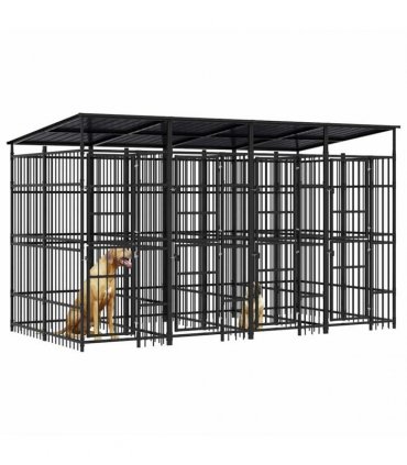 vidaXL Outdoor Dog Kennel with Roof Steel 7.37 m²