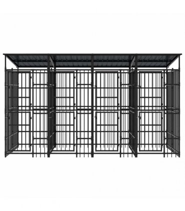 vidaXL Outdoor Dog Kennel with Roof Steel 7.37 m²