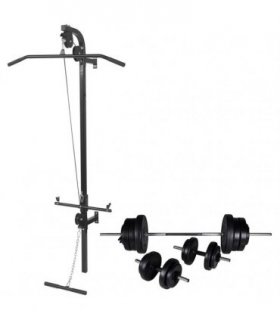 vidaXL Wall-mounted Power Tower with Barbell and Dumbbell Set 60.5 kg