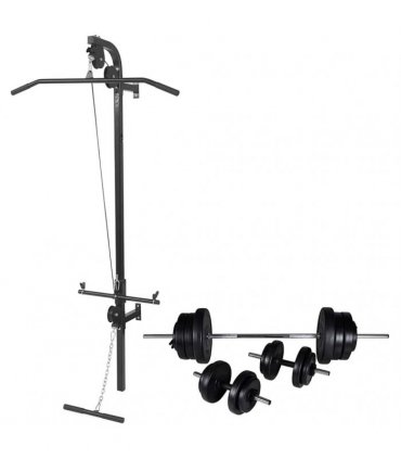 vidaXL Wall-mounted Power Tower with Barbell and Dumbbell Set 60.5 kg