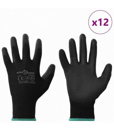 vidaXL Work Gloves 12 pcs Black 11 / XXL Polyester