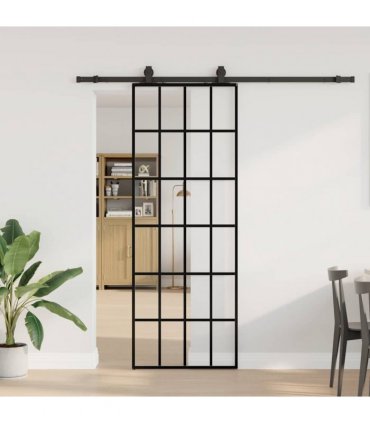 vidaXL Sliding Door with Hardware Set Black 76x205 cm ESG Glass