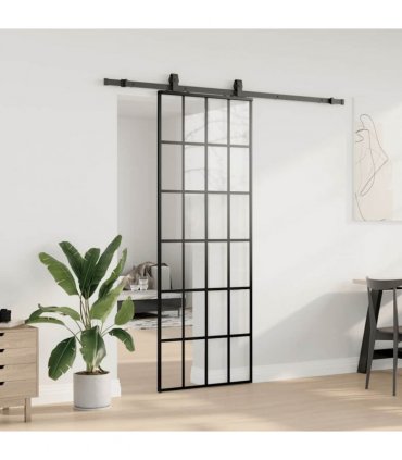 vidaXL Sliding Door with Hardware Set Black 76x205 cm ESG Glass