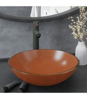 vidaXL Bathroom Sink with Tap and Push Drain Brown Tempered Glass