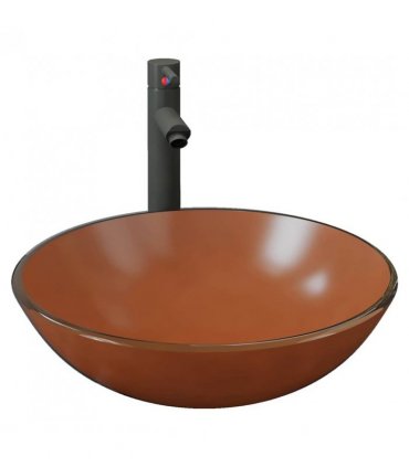vidaXL Bathroom Sink with Tap and Push Drain Brown Tempered Glass