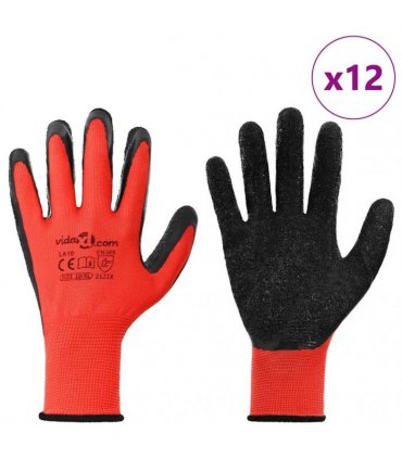 vidaXL Work Gloves 12 pcs Red and Black 10 / XL Latex Coating