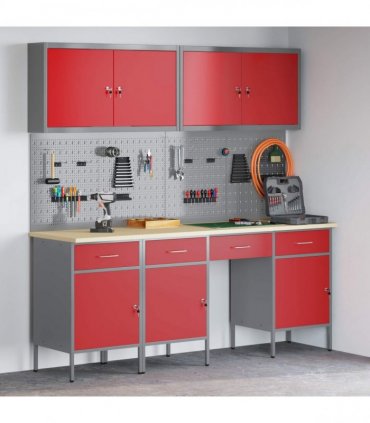 vidaXL Work Cabinet with Drawer 10 pcs Red Engineered Wood and Steel