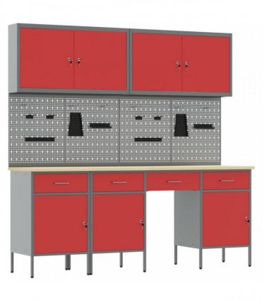 vidaXL Work Cabinet with Drawer 10 pcs Red Engineered Wood and Steel